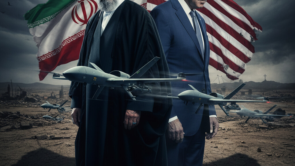 Editorial illustration: The Serpent’s Reach: Iran’s Drones Fuel African Slaughter While Wash