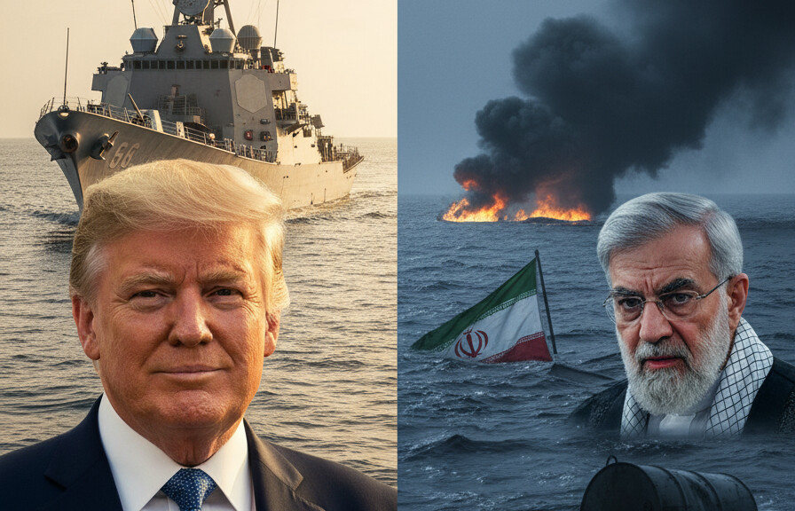 Editorial illustration: Trump: Iranian Attackers ‘Completely Destroyed’ After Firing on U.S.