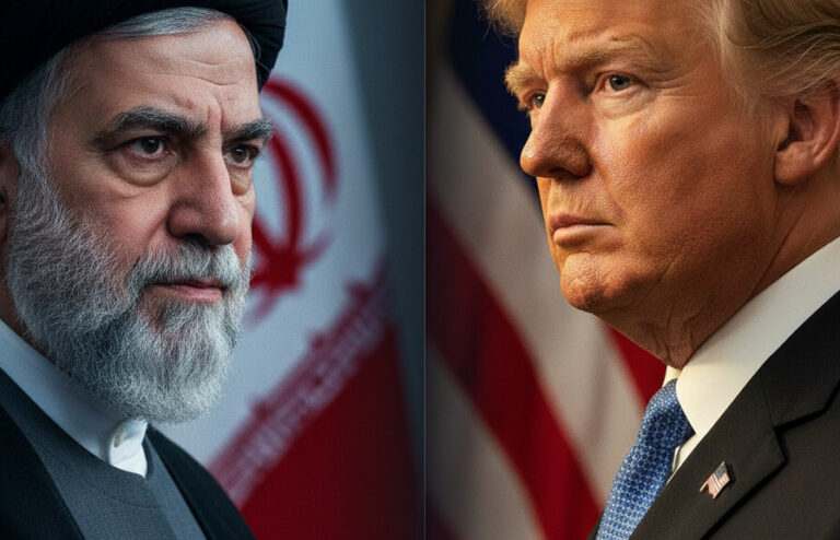 Editorial illustration: Trump Issues Ominous Warning on Iran Ceasefire After US Navy Ships Attacked
