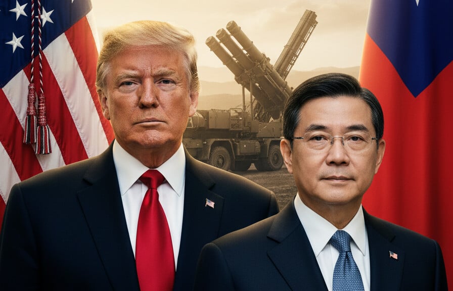 Editorial illustration: Trump to Discuss Taiwan Arms Sales in High-Stakes Call With President Lai