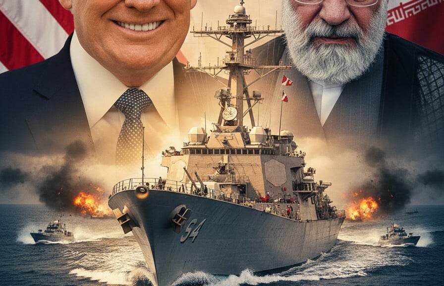 Editorial illustration: U.S. Warships Come Under Iranian Attack in Strait of Hormuz, Respond With ‘