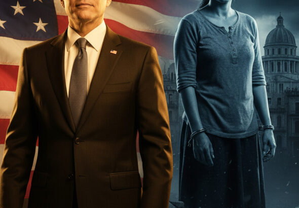 Editorial illustration: US Arrests Sister of Powerful Cuban Official, Revokes Residency Over Communist R
