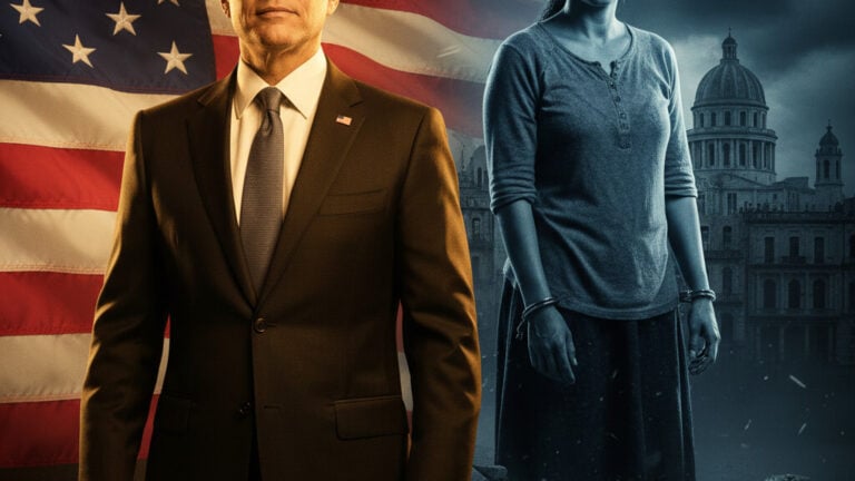 Editorial illustration: US Arrests Sister of Powerful Cuban Official, Revokes Residency Over Communist R