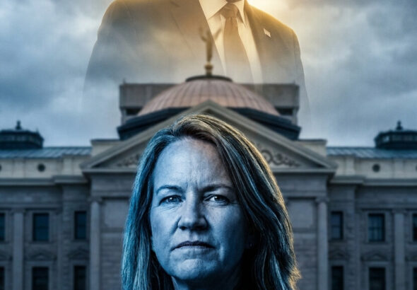 Editorial illustration: Arizona AG Mayes Refuses to Drop Trump 2020 Case, Seeks New Indictments After Su