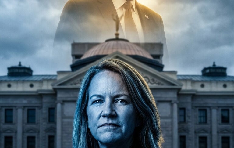 Editorial illustration: Arizona AG Mayes Refuses to Drop Trump 2020 Case, Seeks New Indictments After Su