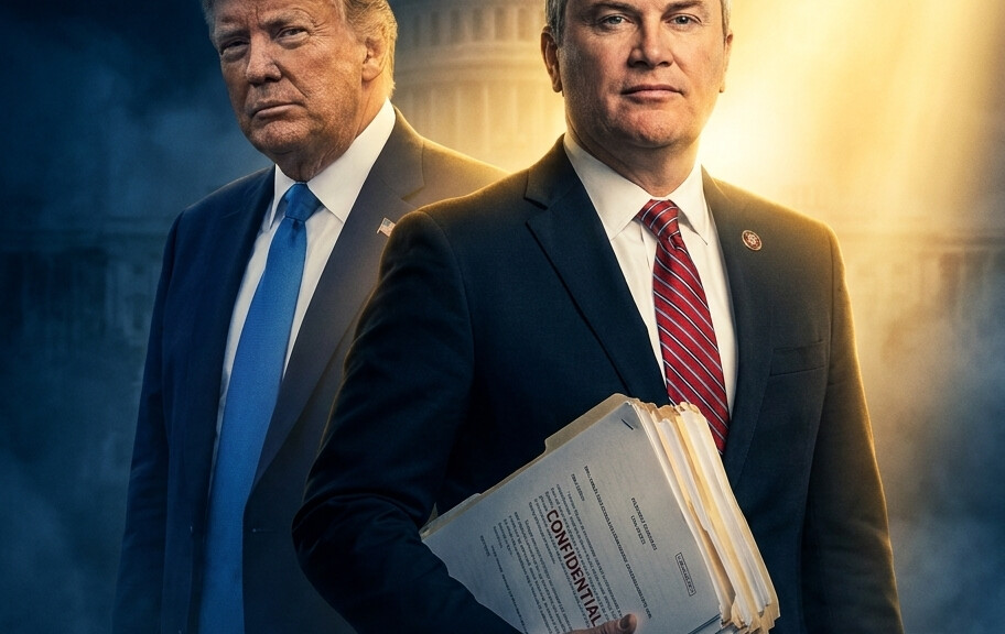Editorial illustration: Comer Drops Bombshell: What the Epstein Investigation Actually Reveals About Cli