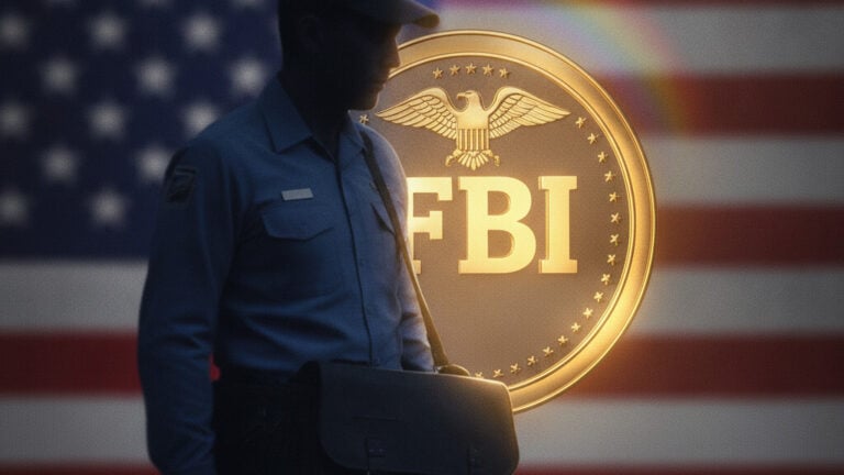 Editorial illustration: FBI Arrests USPS Worker Over Alleged Mass Shooting Threat Against Texas Pride Ev