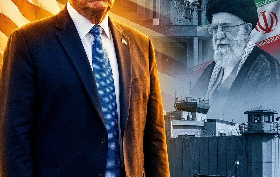 Editorial illustration: Iran Admits Shocking Detail About Khamenei Strike That Reveals Trump’s Pre