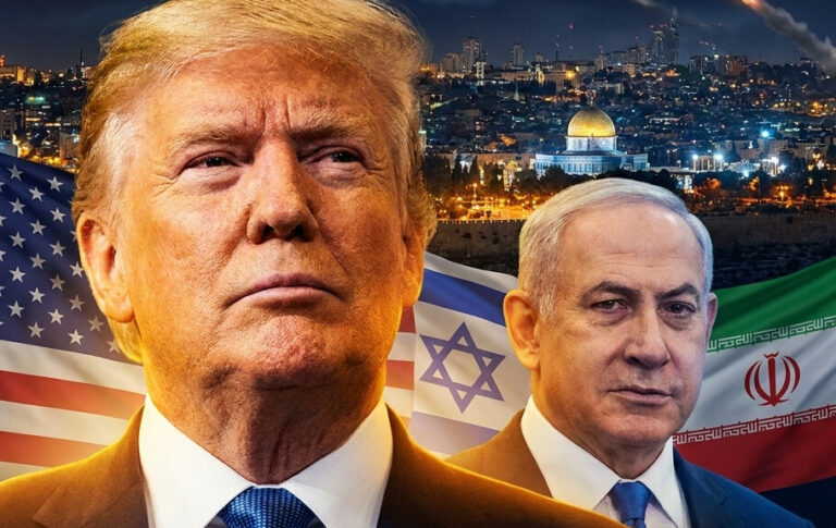 Editorial illustration: Iran Launches Missile Barrage at Israel — Trump Steps In and Tells Netanyahu to