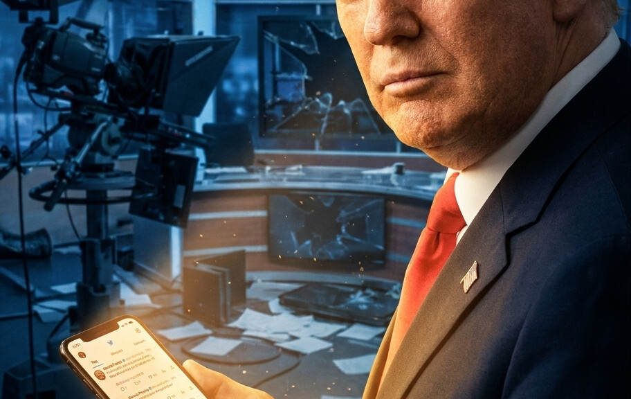 Editorial illustration: Trump’s Truth Social Blitz: 861 Posts in May and the Media Can’t Han