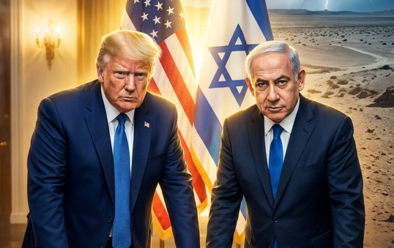 Editorial illustration: Trump Holds Second Call With Netanyahu in 24 Hours as Iran Tensions Escalate