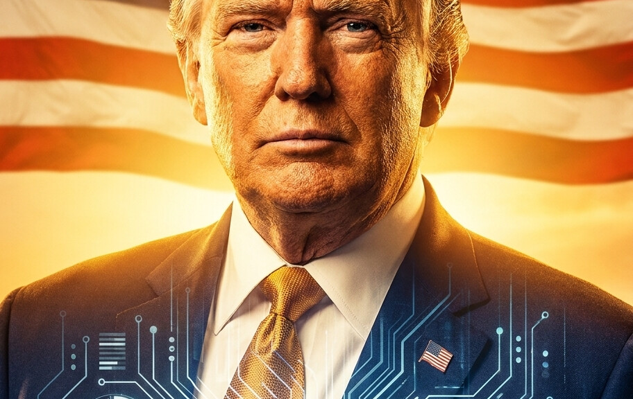 Editorial illustration: Trump Issues AI Memo to Prevent Repeat of Anthropic Contract Dispute