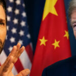 Editorial illustration: Trump Jr Breaks With Father, Warns Investors to Avoid China