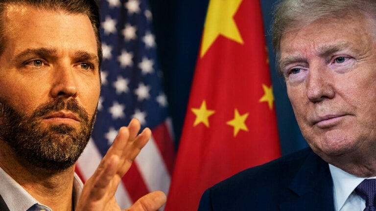 Editorial illustration: Trump Jr Breaks With Father, Warns Investors to Avoid China
