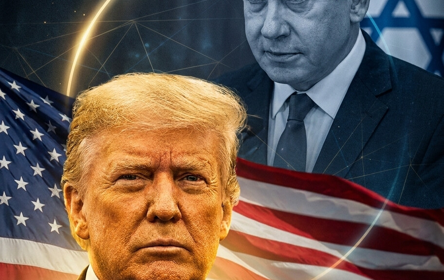 Editorial illustration: Trump Picks Up the Phone and Tells Netanyahu to Stand Down