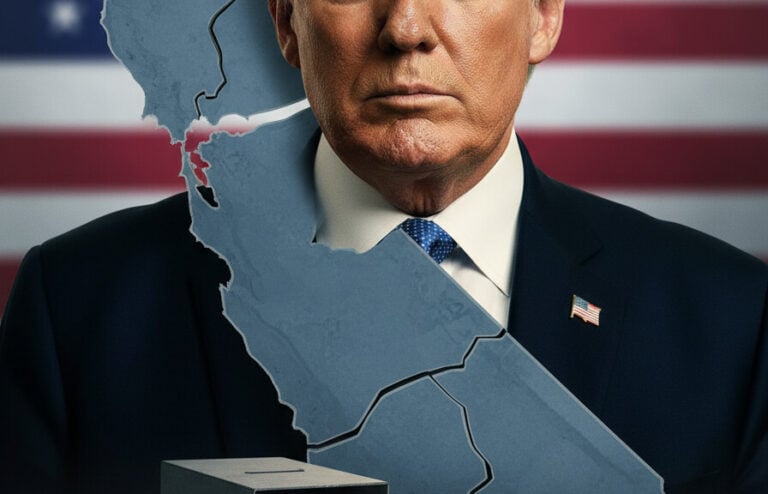 Editorial illustration: Trump Sounds Alarm on California: ‘They’re Rigging the Election̵