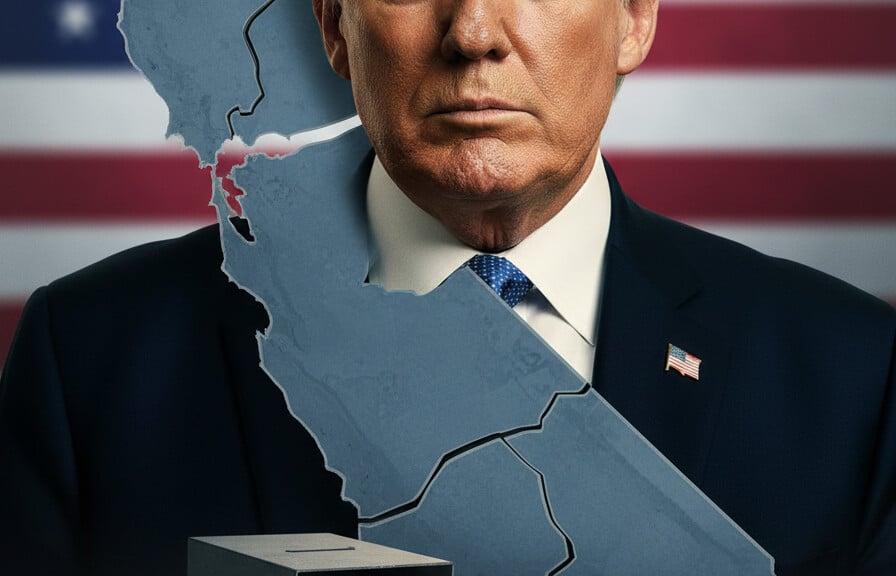 Editorial illustration: Trump Sounds Alarm on California: ‘They’re Rigging the Election̵