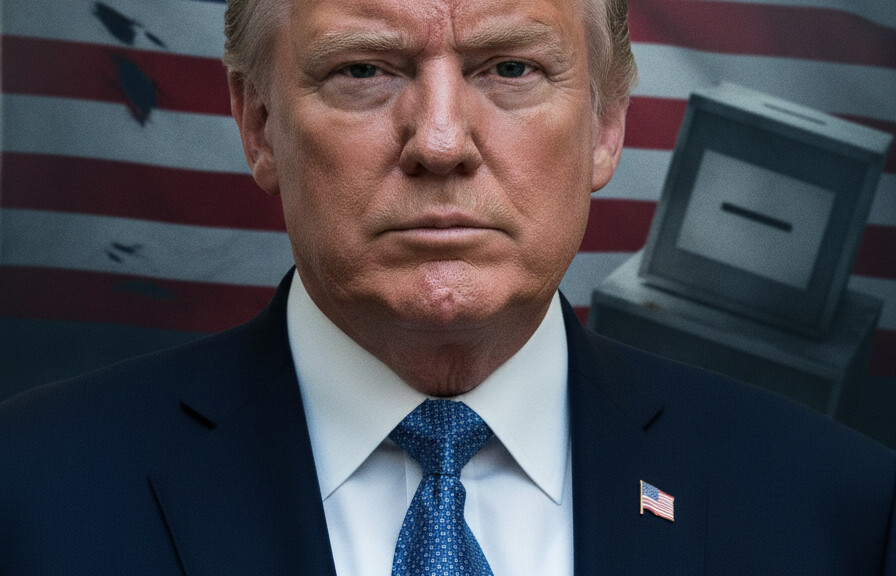 Editorial illustration: Trump Sounds Alarm on Rigged California Election: ‘Not Possible… 3rd