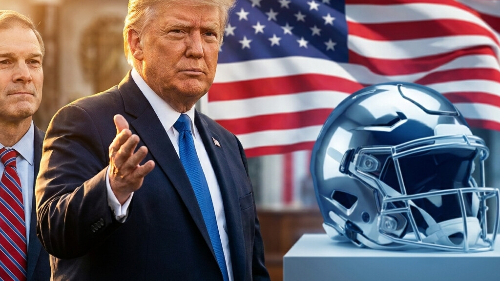 Editorial illustration: Trump Takes On The NFL: The Fight To Keep Sports Accessible For Working Families