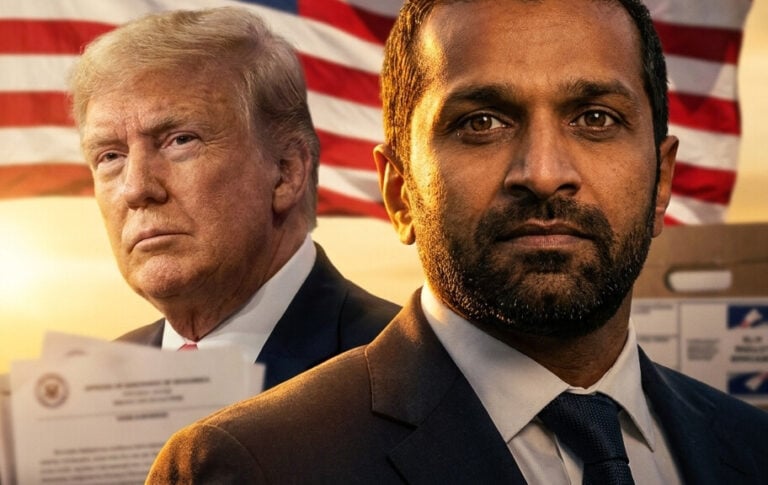 Editorial illustration: FBI Surges Hundreds of Analysts Into Georgia Election Investigation as Patel Mak