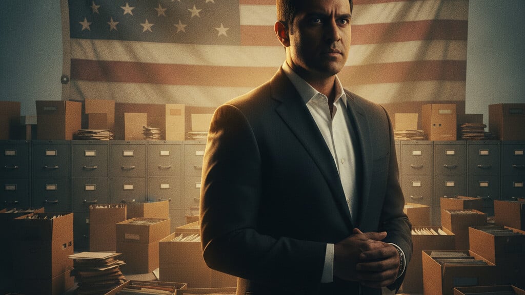 Editorial illustration: Kash Patel Surges FBI Resources Into Georgia Election Investigation, Deploys Hun