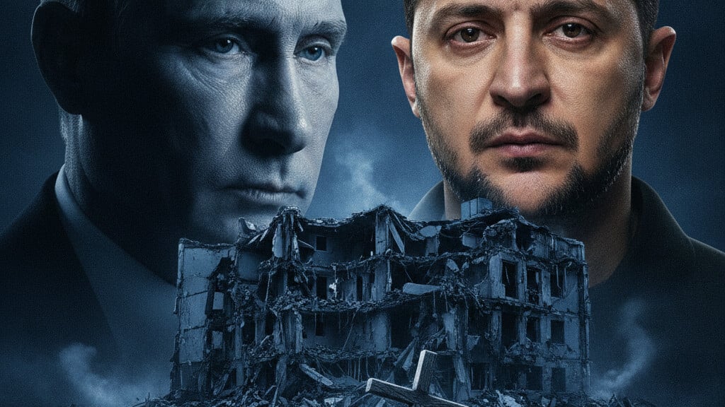 Editorial illustration: Russia Unleashes Massive Attack on Kyiv, Killing 14 Civilians in Residential Bui
