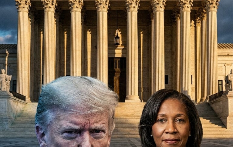 Editorial illustration: Supreme Court Hands Trump Another Loss, Upholds Block on Fed Governor Firing