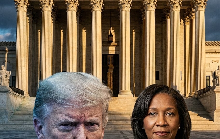 Editorial illustration: Supreme Court Hands Trump Another Loss, Upholds Block on Fed Governor Firing