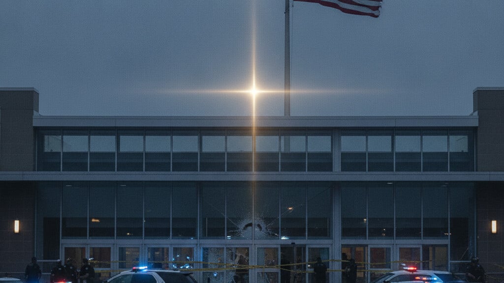 Editorial illustration: Two Dead in Michigan Mall Shooting as Violence Erupts on Independence Day Weeken