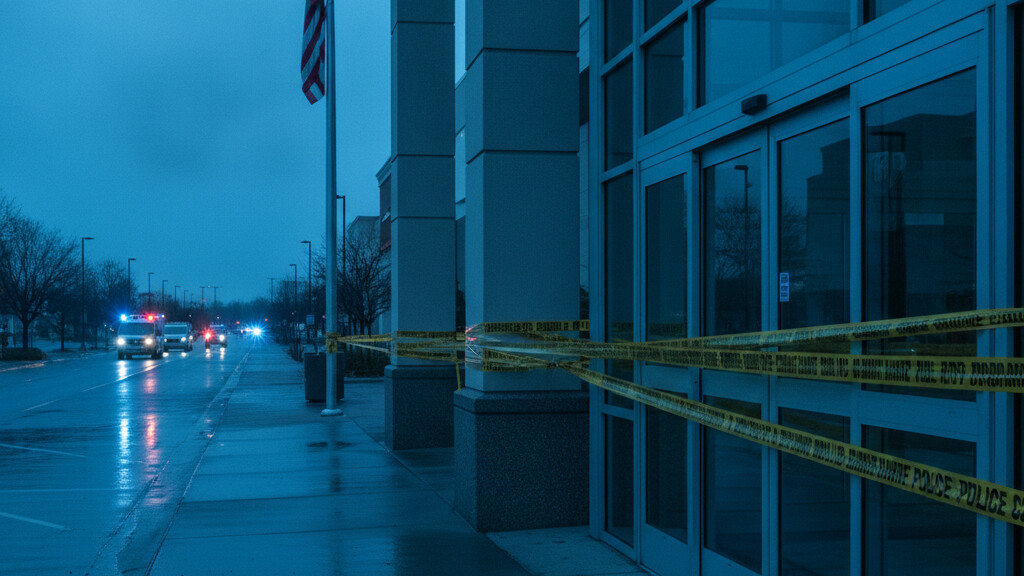 Editorial illustration: Two Dead, One Injured in Michigan Mall Shooting Just Hours Before Fourth of July