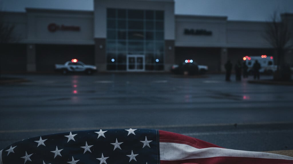 Editorial illustration: Two Dead, One Injured in Michigan Mall Shooting Just Hours Before Fourth of July