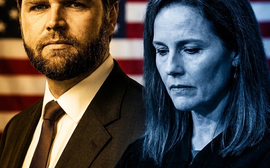 Editorial illustration: Vance Calls Out Amy Coney Barrett For Striking Down Trump’s Birthright Cit