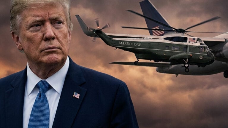 Editorial illustration: FAA Investigates Near-Miss Incident Involving Trump’s Marine One Helicopte