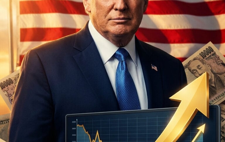 Editorial illustration: Trump Steps In to Prop Up Japan’s Yen, Cites ‘Financial Benefit̵